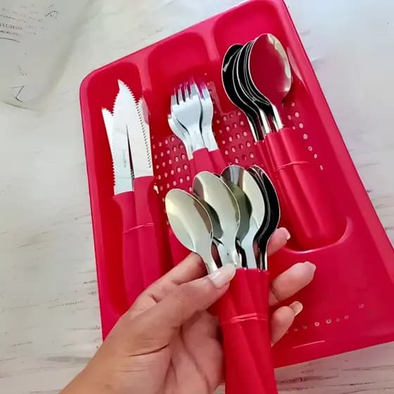 Jogo De Talheres Suporte Gaveteiro Garfo Faca Colher Inox Com 25 Peças Faqueiro Escorredor