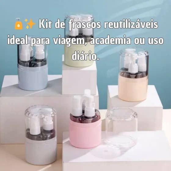 Kit 3 Frascos Reutilizáveis Plástico Spray e Pump Viagem/Academia Transparente Adesivo Identificador