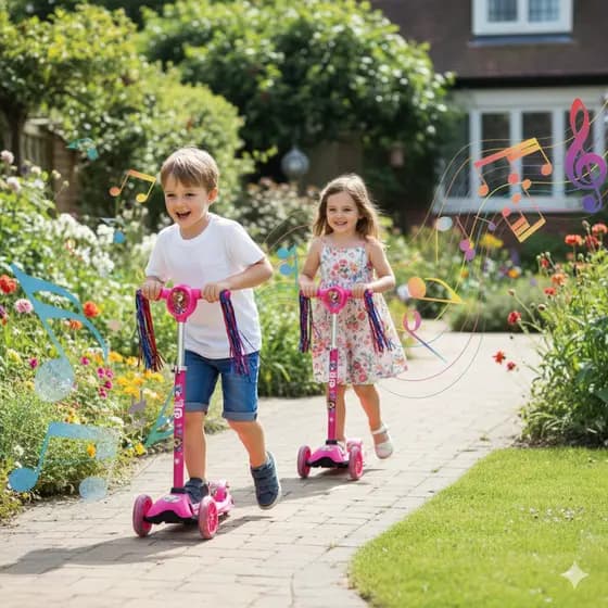 Patinete Infantil 3 Rodas Rosa/ Azul 💙 com Luz e Som 🎵 Cestinha e Freio Traseiro Dobrável