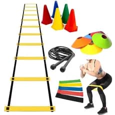Kit Agilidade Treino Funcional | 5 Mini Bands + Escada + Corda + 5 Chapéus Chinês Cones Agilidadade