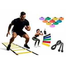 kit treino funcional 1 escada 7 degraus agilidade 10 chapéus 1 kit 5 mini band corda de pular