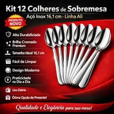 Unidade 12 e 6 Colher De Sobremesa Aço Inoxidável da Linha Ali 15,9cm Perfeito para sua Cozinha