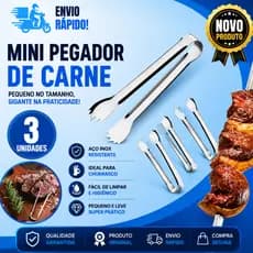 Conjunto 3  2  e 1  Mini Pegador Aço Inox Multiuso Carnes Petisco Gelo Drinks 12,5 cm Em Aço Inox