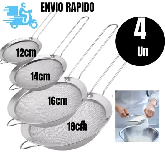 Conj 4 3 e 2 Peneira Coador Aço Inox 20c 22c18c 6c 4c 2c Super Resistente para Cozinha  Restaurante