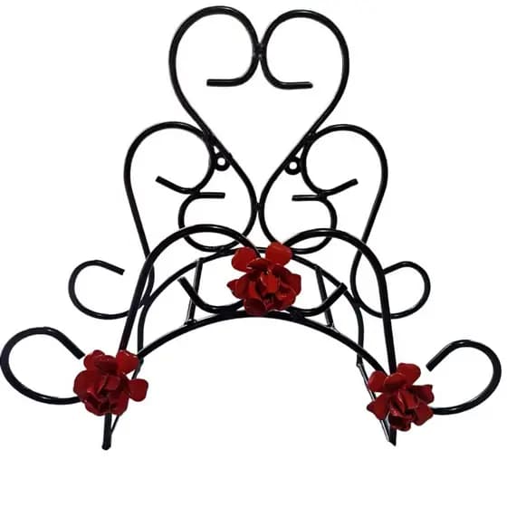 Suporte Para Mangueira De Parede Com Flor Decorativa Em Ferro