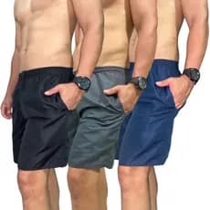 Kit 3 Bermudas Tactel Masculina Lisa