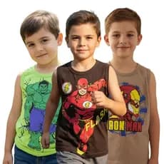 Kit 5 Regatas Infantil Masculina Estampada Desenhos Menino 2 à 8 Anos