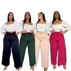 Calça Pantalona Plus Size Feminina Elastico Na Cintura Tecido Duna