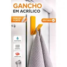 Gancho Adesivo em Acrílico Multiuso Amarelo 2mm | Suporte Para Toalha Chaves Cozinha Banheiro | Fita 3M | Kit 5 10 25