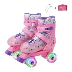 Patins Quad Rosa Regulável  Rodas Led kidsjoe