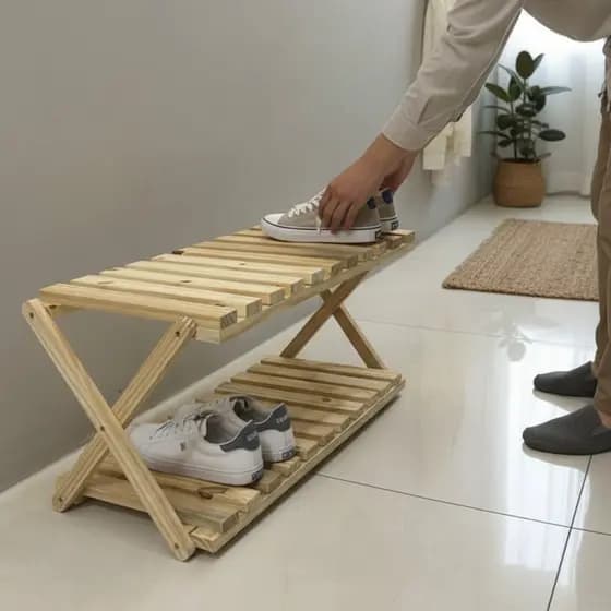 Sapateira Dobrável de Pinus 2 Andares Multiuso Organizador de Calçados e Floreira Reforçada Firme Elegante Antiga