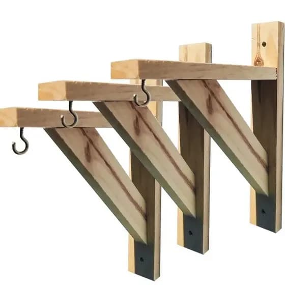 Mão Francesa de Madeira Natural 20x20 cm Rústica Artesanal para Prateleiras Estantes Bancadas Suporte Parede Decoração