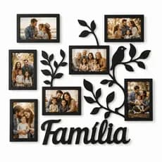 Porta Retrato Família Parede 7 Fotos MDF Galhos E Pássaro Decorativo