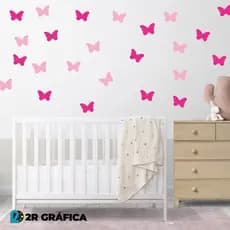 Adesivos para Parede Decorativo Quarto Infantil Borboletas 5,5x4,00cm Rosa