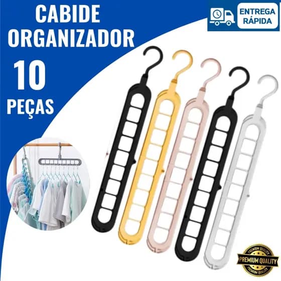 Jogo 10 Cabide Mágico Organizador com 9 Furos MultiDobrável economize espaço