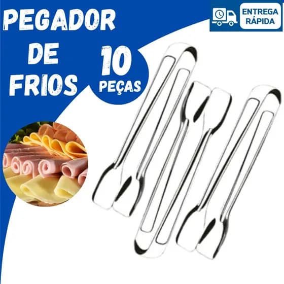 Kit  10 Pegador  Frios Carnes Salgados Salada Inox Casa Cozinha Buffet Restaurante Churrasco
