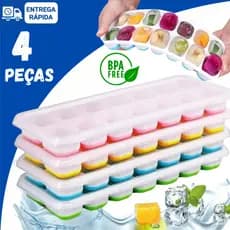 Jogo Formas de Gelo com Tampa Rígida Fundo Silicone Flexível Retangular 14 Cubos Cozinha Eventos
