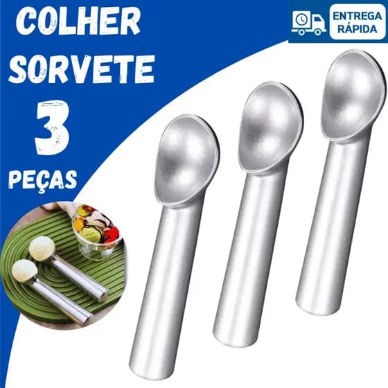 Colher Para Sorvete e Açaí Bola Profissional Grande Alumínio Sorveteria Restaurantes Cozinha