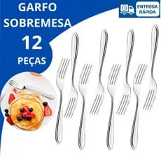 Jogo 12  Talher Inox de Sobremesa Garfo Para Doces Salgados Cozinha Restaurante Padaria