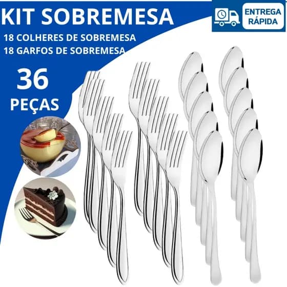 Kit 36 Colher e Garfo de Sobremesa Talheres de Inox Cafeteria Restaurantes Bares Cozinha Hotéis