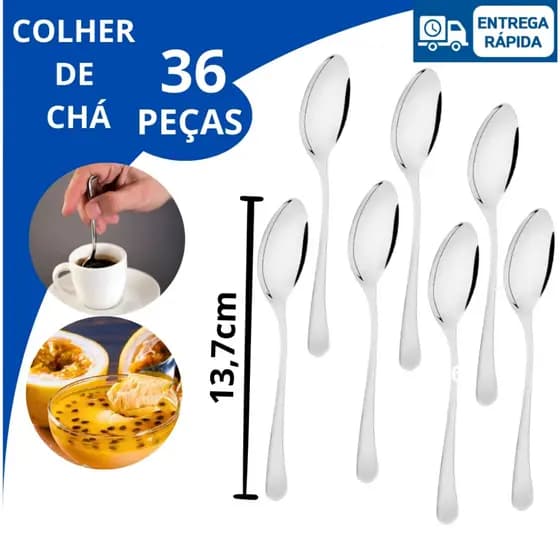 Kit Colher de Chá Café Aço Inox Talher Café Luxo Cozinha Bar Restaurante Buffet Cafeteria Faqueiro
