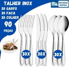 Jogo de Talher 90 Garfos Facas e Colher Aço Inox Premium Ideal para Restaurantes e Buffets Bares