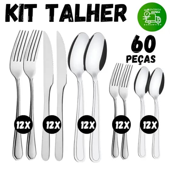 Jogo 60/30 Talheres Faqueiro Aço Inox Para Cozinha Bares Restaurantes Jogo Garfos Facas e Colheres
