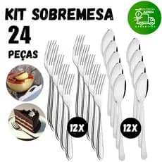 Kit 24 Talheres Aço Inox Garfo e Colher Sobremesa Doces Cozinha Restaurante Bares Qualidade Premium