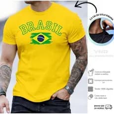 Camiseta Brasil Copa do Mundo Masculina 100% Algodão 30.1 Camisa Estampada Confortável