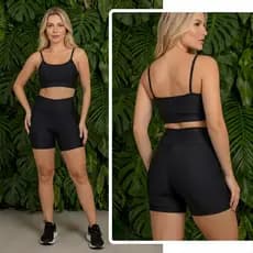 Conjunto Feminino Academia Short Cintura Alta e Top Zero transparência  Esportivo  Fitness do p ao gg