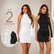 Kit 2 Vestido Feminino Manga Mula Manca Suplex Premium Moda Gringa Ombro Só Assimétrica