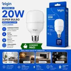 Kit Lâmpada LED 20w Super Bulbo Elgin Potente Econômica  6500k Bivolt Branco Frio