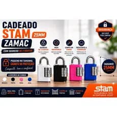 Cadeado Stam Segredo 25mm Preto Fosco Branco Azul Rosa Segurança Resistente