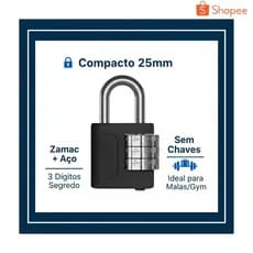 Cadeado Stam 25mm Segredo 3 Dígitos Preto Fosco