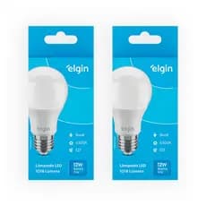 Kit 2 Lampadas Led 12W Elgin E27 Bivolt 6500K Luz Branca Fria Economica Alta Luminosidade