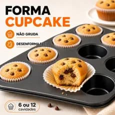 Forma Cupcake Antiaderente 6 ou 12 Cavidades Não Gruda Assadeira Muffin Pão de Queijo Bolinhos