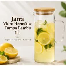 Jarra De Vidro 1L Com Tampa De Bambu Hermética Suco Água Kit 2 Ou Unidade