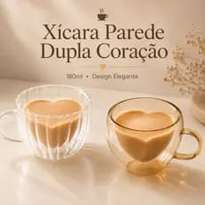 Xícara de Vidro Parede Dupla Coração 180ml Térmica Café Cappuccino Chá Lisa Canelada Âmbar