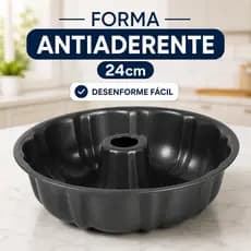 Forma de Bolo Antiaderente 24cm com Furo Central  Desenforme Fácil  Ideal para Pudim, Bolos e Tortas