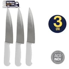 Kit 03 Peças Faca 26,8cm 6" Linha Home Profissional Restaurantes e Açougueiros Variáveis Utilidades Inox Premium