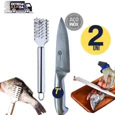 Kit 01 Faca Peixeira + 01 Escamador de Peixe Inox | Corte Preciso + Remoção de Escamas com Facilidade!