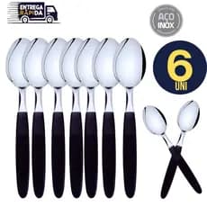 Jogo 6 Unidades Talher Linha Colorida 6 Colher Linha Premium Cabo Plástico Inox Cozinha Variáveis Qualidade Máxima