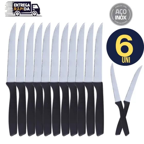 Kit 6 Unidades Talher Linha Colorida 6 Faca Facas Linha Premium Cabo Plástico Inox Cozinha Variáveis Qualidade Máxima