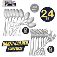 24 Talher Em Inox de Sobremesa 12 Garfo 12 Colher Linha Premium Para Doces Sorvete Cozinha Restaurante Bar Variáveis
