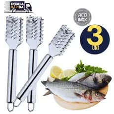 Kit 03 Escamador de Peixe Limpador Inox Para Escamas Remove Escamas do Peixe Linha Premium Alta Qualidade