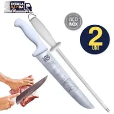Kit 02 Unidades 1 Chaira 10" polegadas 1 Faca Profissional 10" polegadas Carne Churrasco Variáveis Utilidades Inox