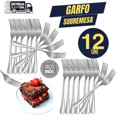 Kit 12 Uni Garfos de sobremesa Inox Linha Premium Talheres inox festa Talher sobremesa Utensílios resistentes Garfo