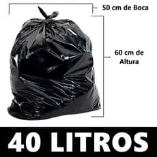 Saco de Lixo 40 Litros  Resistente Preto 100 UNIDADES
