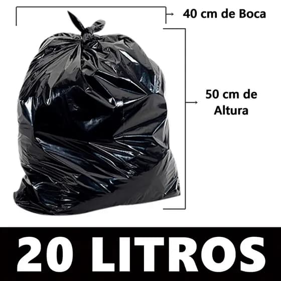 Saco de Lixo 20 Litros Resistente Preto 100 UNIDADES