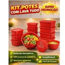 Kit 10 Potes com Lava Tudo - Bowls, Quadrados e Retangulares para Cozinha Armazenamento de Alimentos